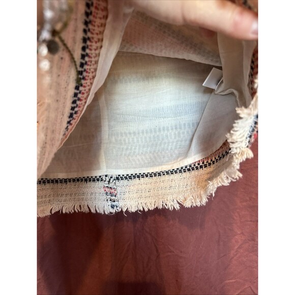 1. State Tweed Boxy Crop Sleeveless Top Fringe XS Antique White Multi Boho - Picture 8 of 8